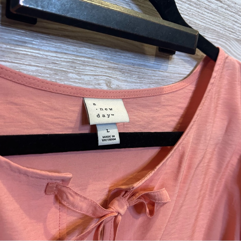 a new day Pink Elbow Sleeve Peplum Tie-Front Blouse Large - Picture 4 of 5